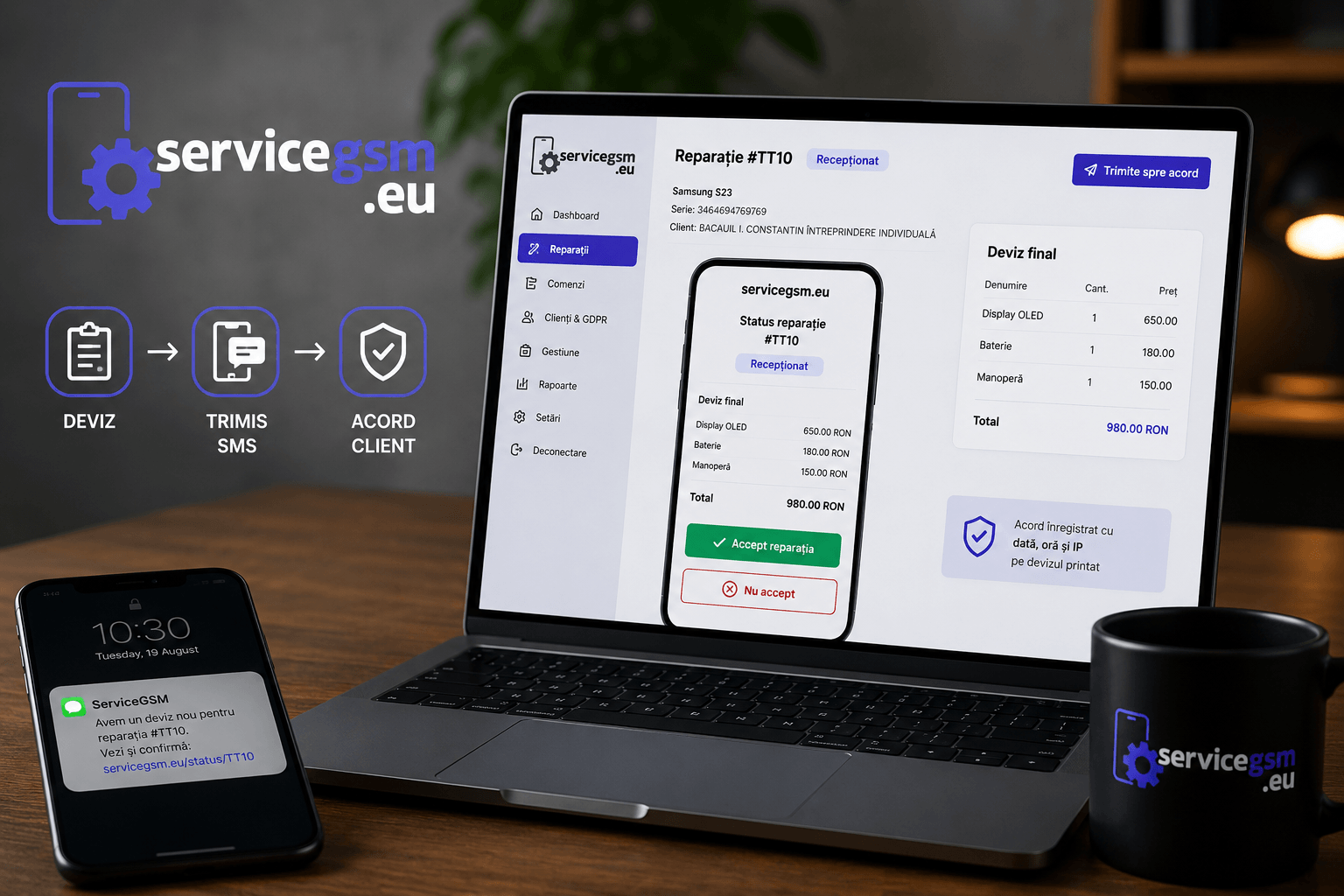 Acordul clientului pentru reparație, direct din SMS — cu dovadă în caz de litigiu