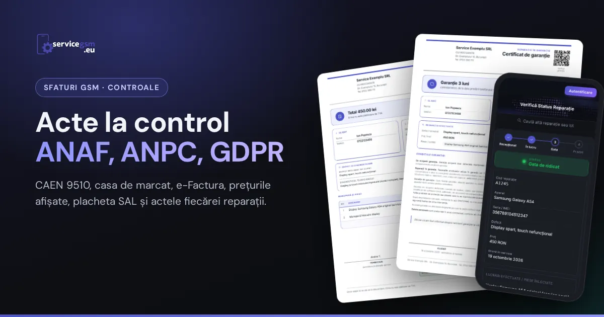 Ce acte trebuie să aibă un service GSM la control (ANAF, ANPC, GDPR)