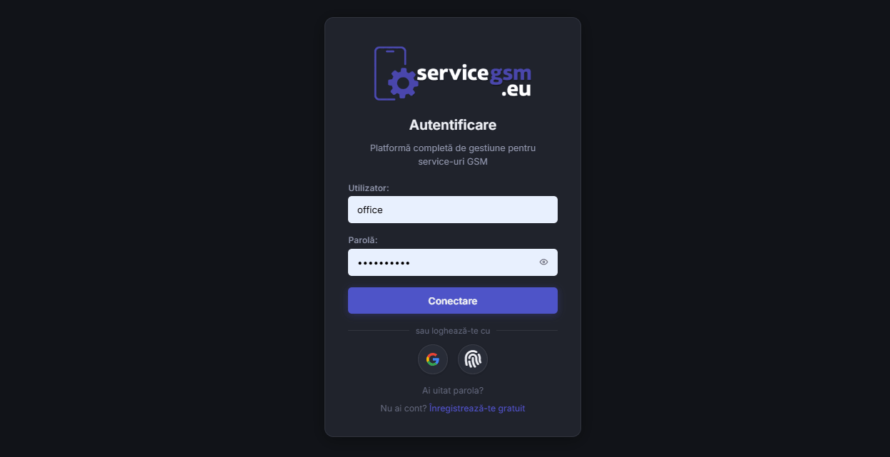 Acum te poți înregistra singur pe ServiceGSM.eu — 7 zile trial gratuit