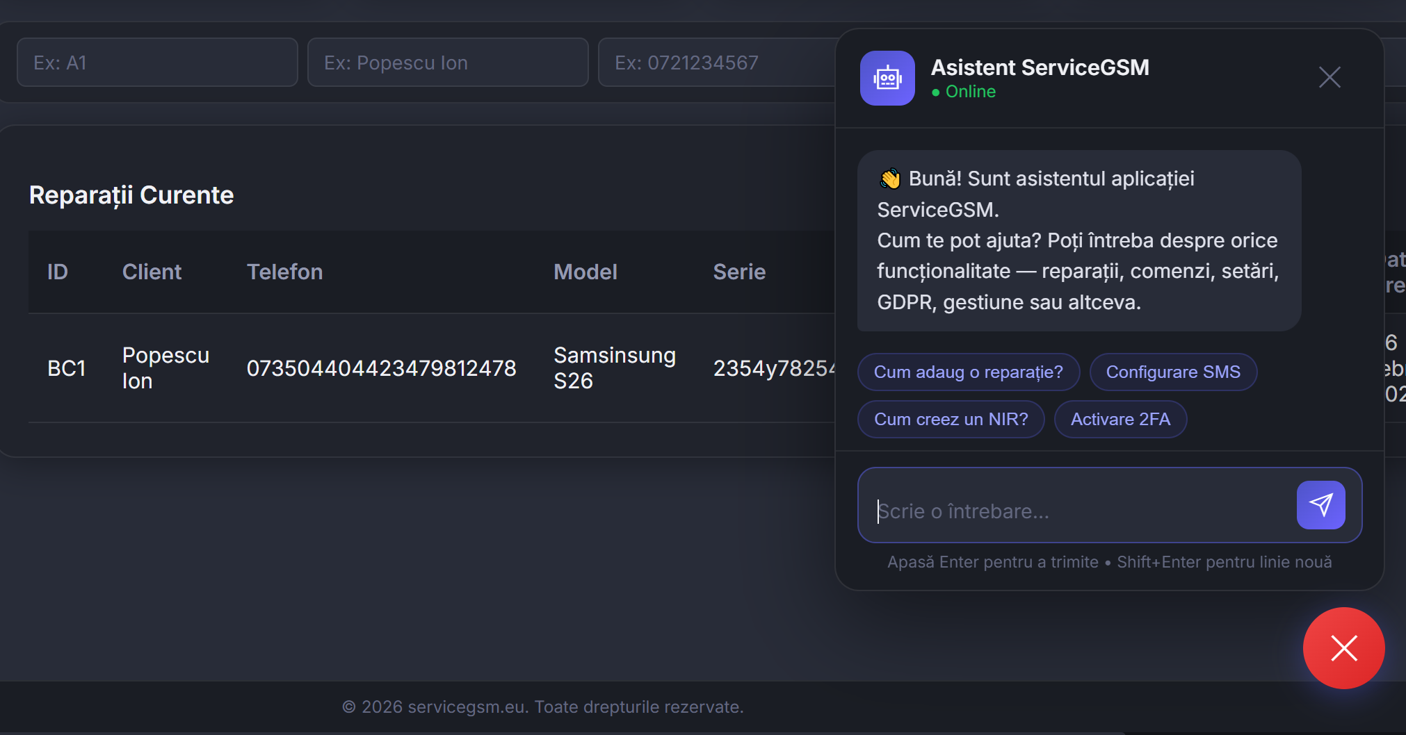Asistent AI integrat în dashboard – Ajutor instant direct în ServiceGSM.eu