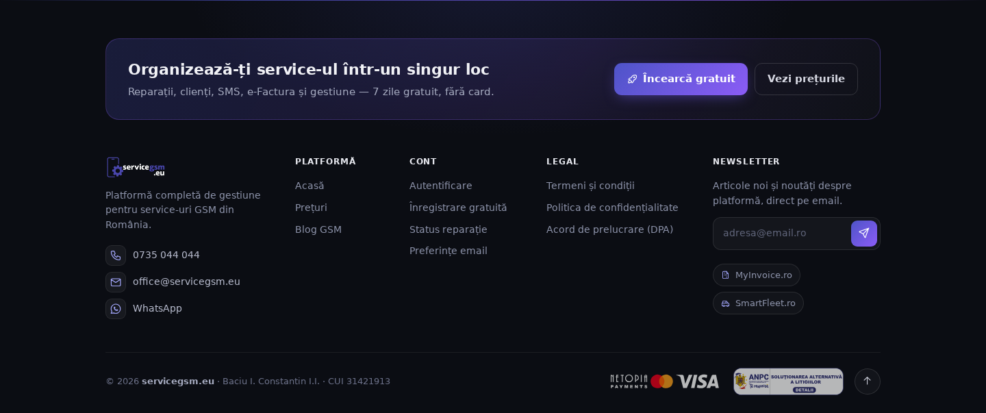 Noul subsol al paginilor publice: contact, linkuri, documente legale și newsletter pe un singur rând