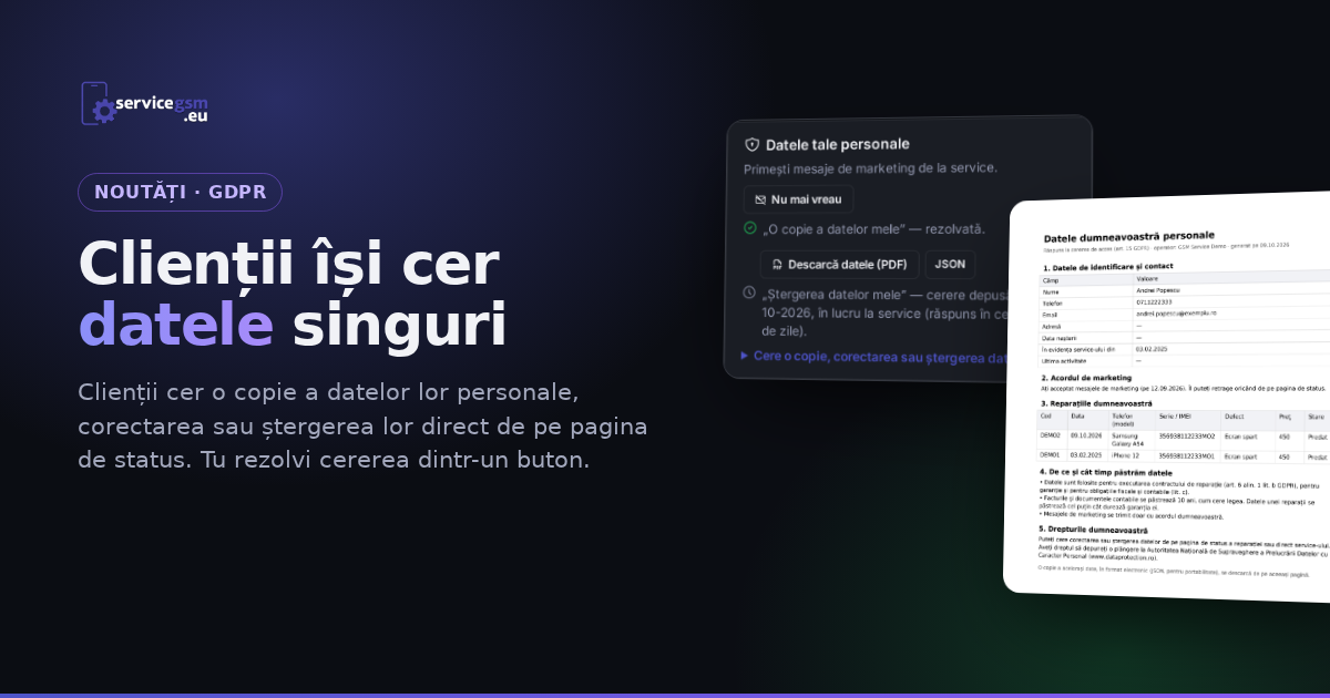 Clienții își cer datele singuri: GDPR direct pe pagina de status (și alte îmbunătățiri)