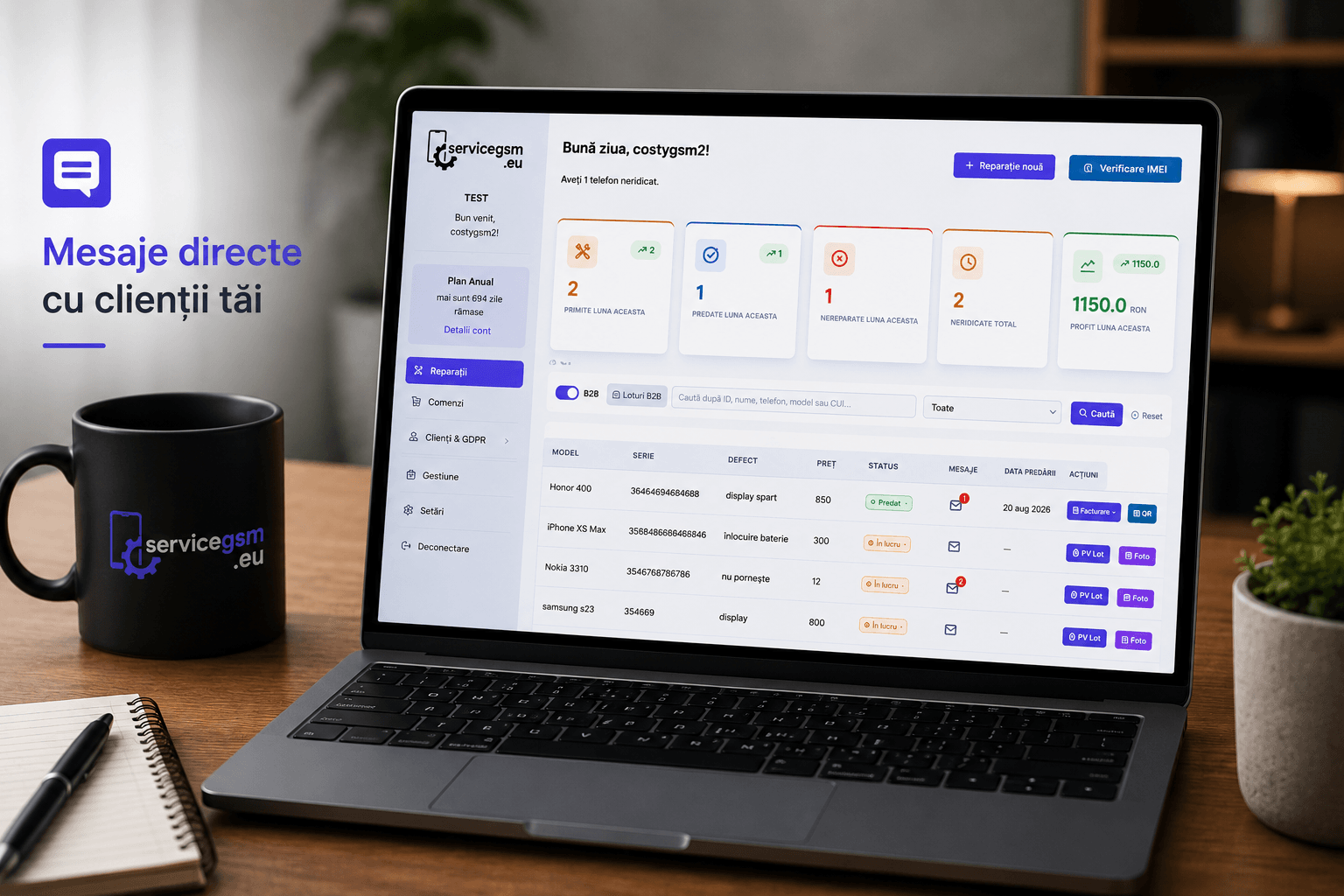 Mesaje direct pe pagina de status: clientul te întreabă, tu răspunzi, fără telefon