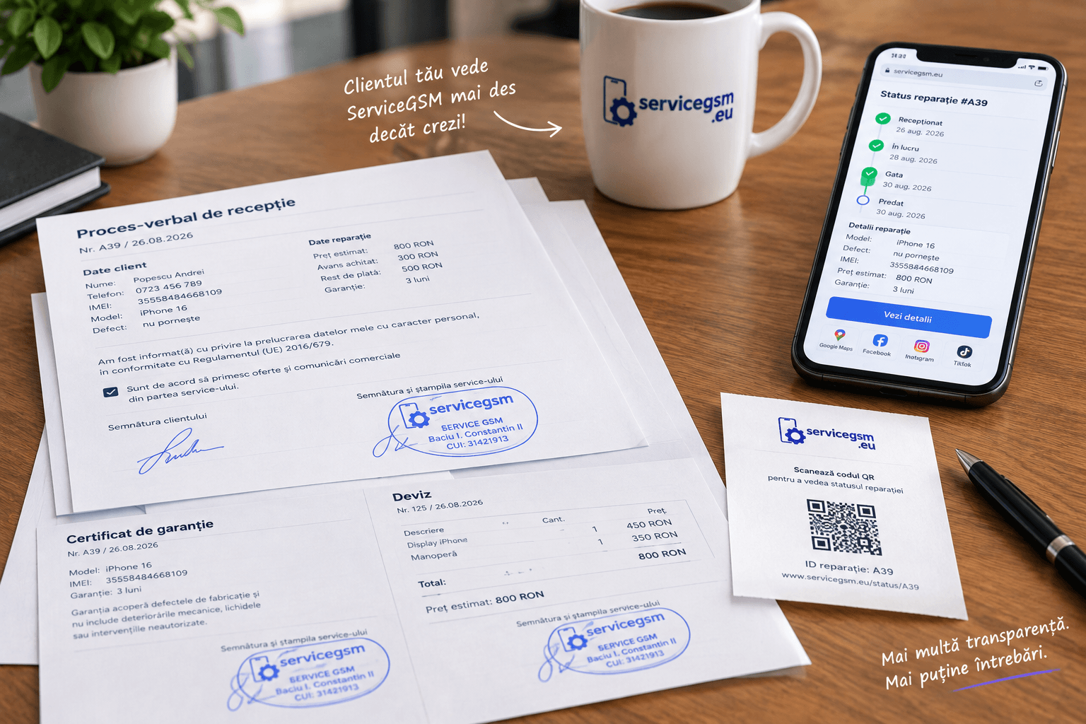 Pagina de status arată bine și pe calculator, cere recenzii la momentul potrivit, iar ștampila ta rămâne în Drive-ul tău