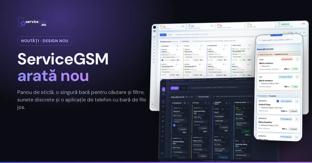 ServiceGSM arată nou: panoul de sticlă, o singură bară de filtre, sunete și aplicația de telefon