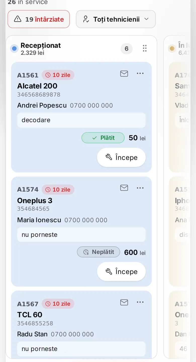 Panoul de reparații pe telefon, tema Light Monocrom