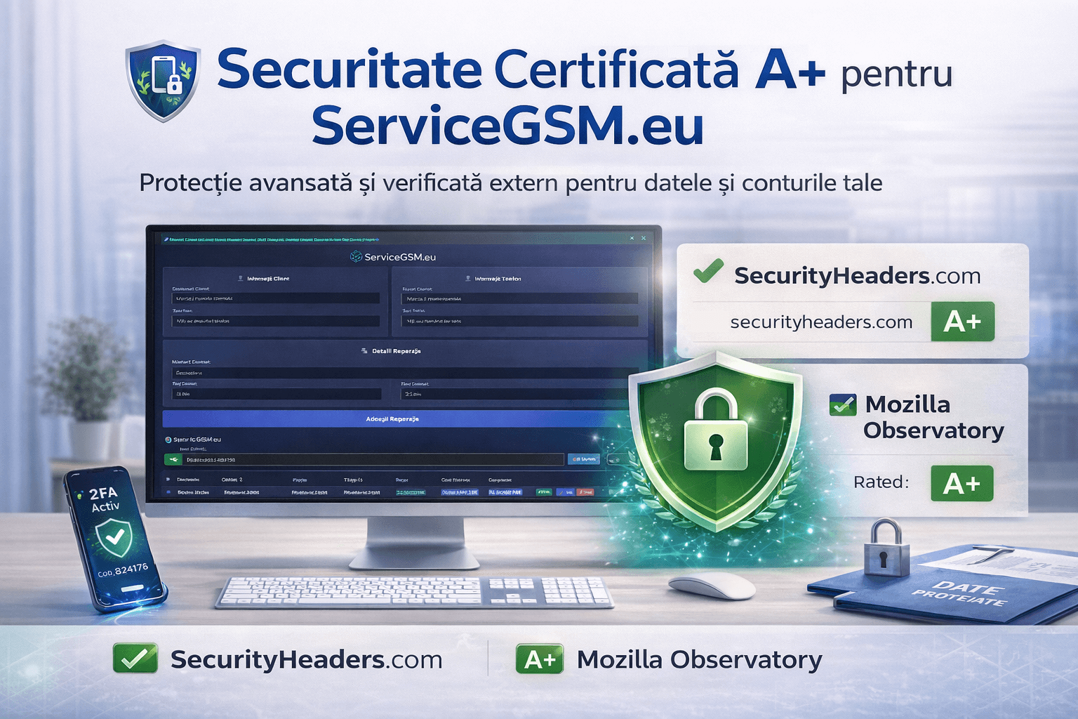 Upgrade major de securitate la ServiceGSM.eu: scor A și protecție avansată pentru datele tale
