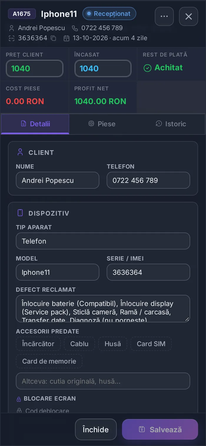 Fișa, pe telefon