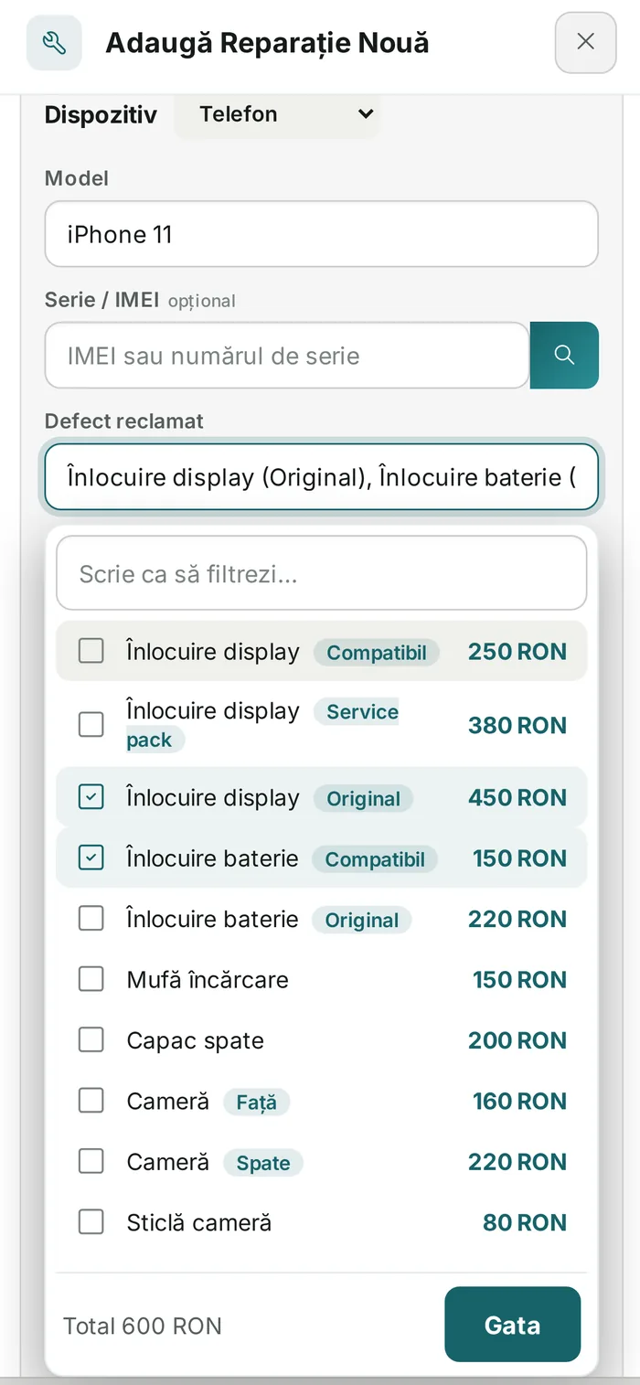 Lista de prețuri, pe telefon