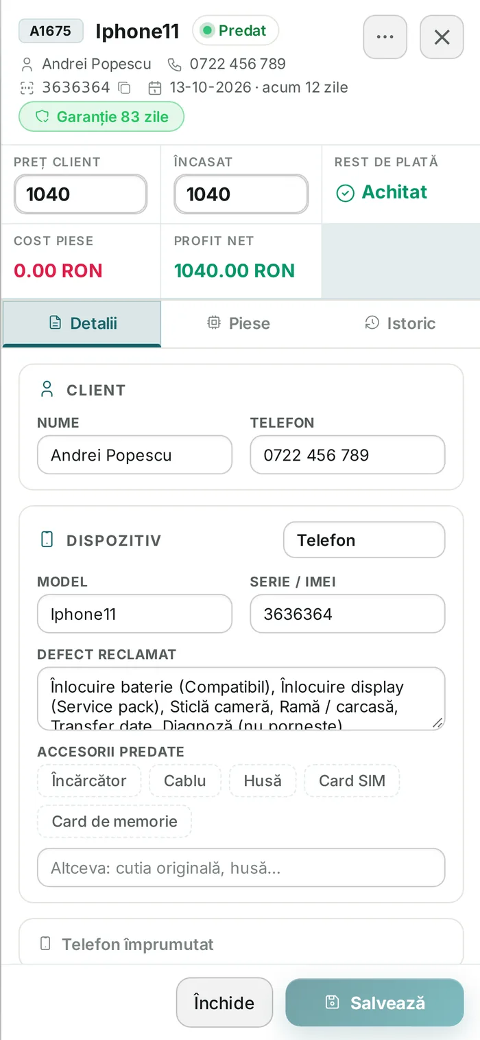 Fișa, pe telefon